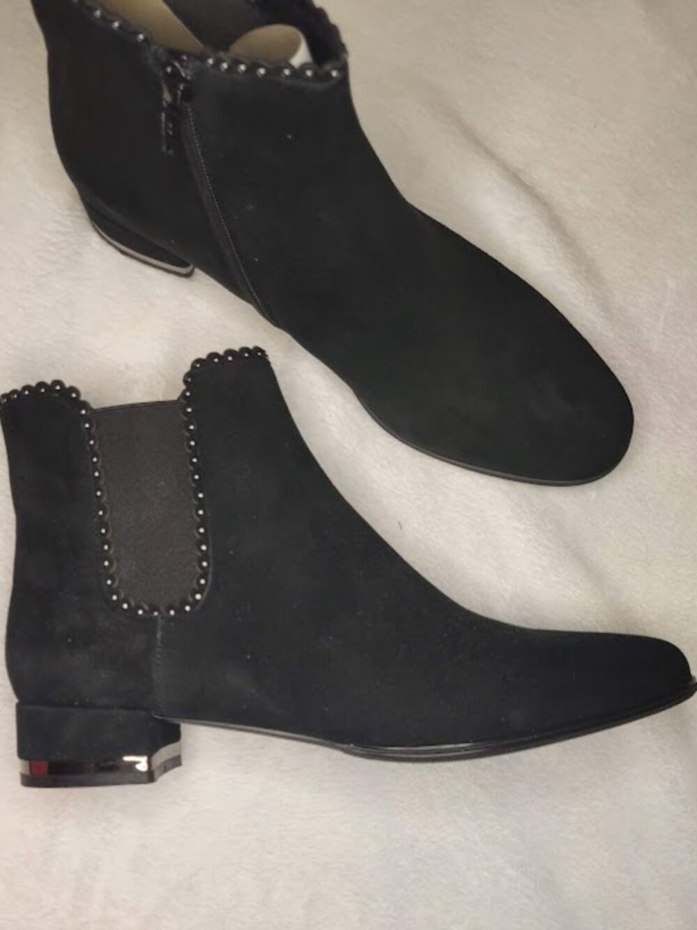 Vaneli Aska Black Suede Chelsea Ankle Boots Gunmetal Studs NWT Sz 10M